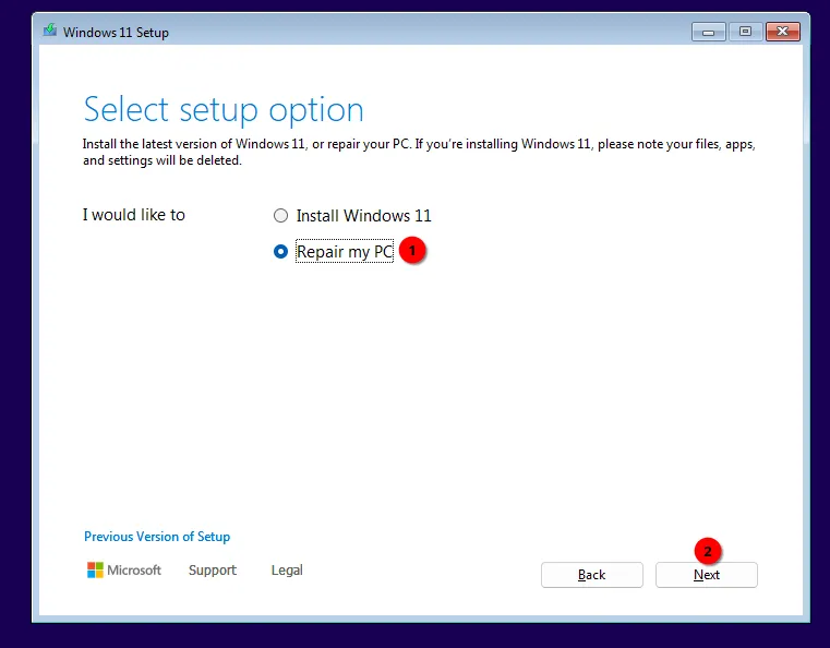 Setup repair PC